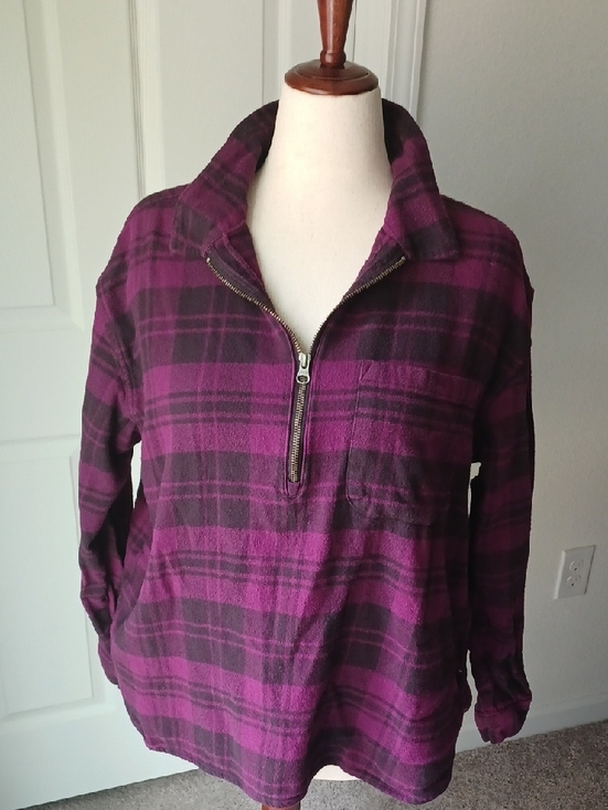 Eddie Bauer Tops - Eddie Bauer Purple and Black Plaid Pullover XL